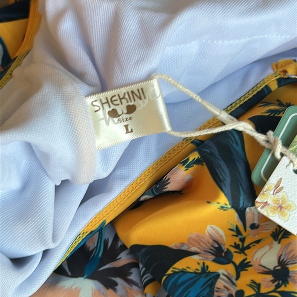 SHEKINI Floral Tummy Control One Piece Skirted V Neck Swimsuit Size L - Picture 10 of 16